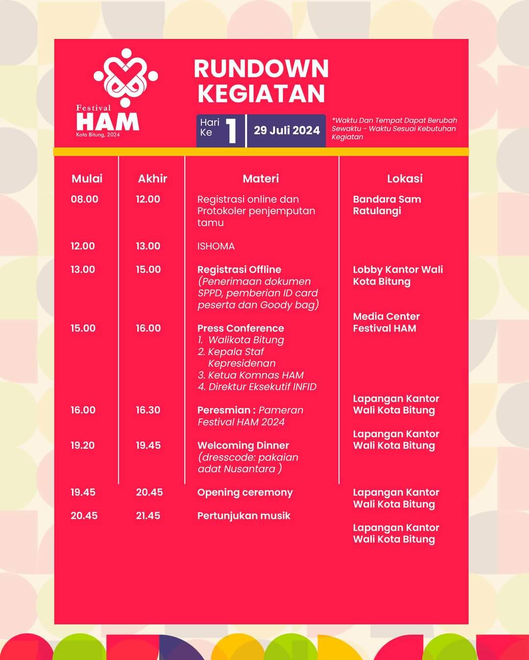 Foto: Rundown Kegiatan Festival HAM Kota Bitung 