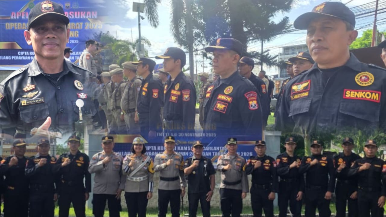 Kapolres Bitung AKBP Albert Zai SIK MH bersama Ketua Senkom Nurdin Bandu Beserta Personel Senkom Mitra Polri Kota Bitung berpartisipasi dalam Apel Gelar Pasukan Operasi Zebra 2025 di Polres Bitung.