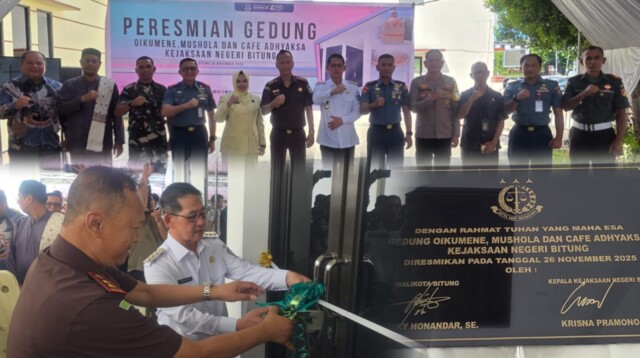 Kejaksaan Negeri (Kejari) Bitung meresmikan tiga fasilitas baru, yakni Café Adhyaksa, Mushola, dan Ruang Oikumene, dalam sebuah acara sederhana yang digelar di kantor Kejari Bitung. Selasa, 26/11/2025.