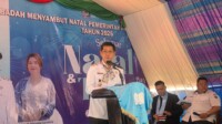 Wali Kota Bitung, Hengky Honandar, SE, saat sambutan di Perayaan Natal 2025 Pemerintah Kota Bitung. Rabu, 3/12
