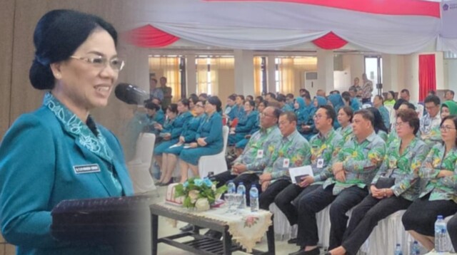 Ketua TP-PKK sekaligus Ketua Dekranasda Kota Bitung, Ny. Ellen Honandar Sondakh, S.E., tampil memimpin jalannya kegiatan dengan penuh kehangatan.