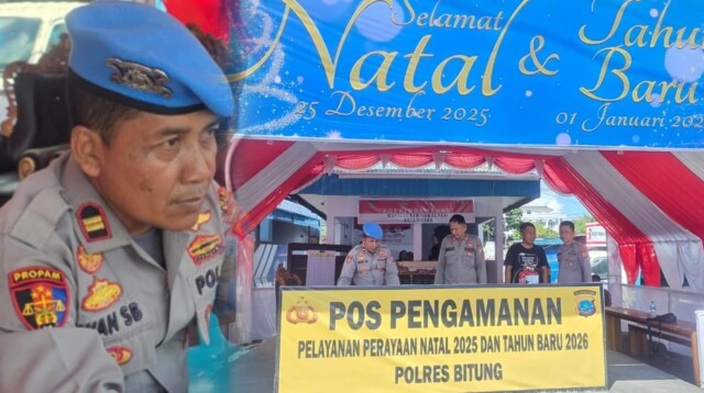 Kasi Propam Polres Bitung, Iwan Setiyabudi, S.Sos, melaksanakan pengecekan personel yang bertugas di Pos Pengamanan (Pos Pam) Pusat Kota Bitung.