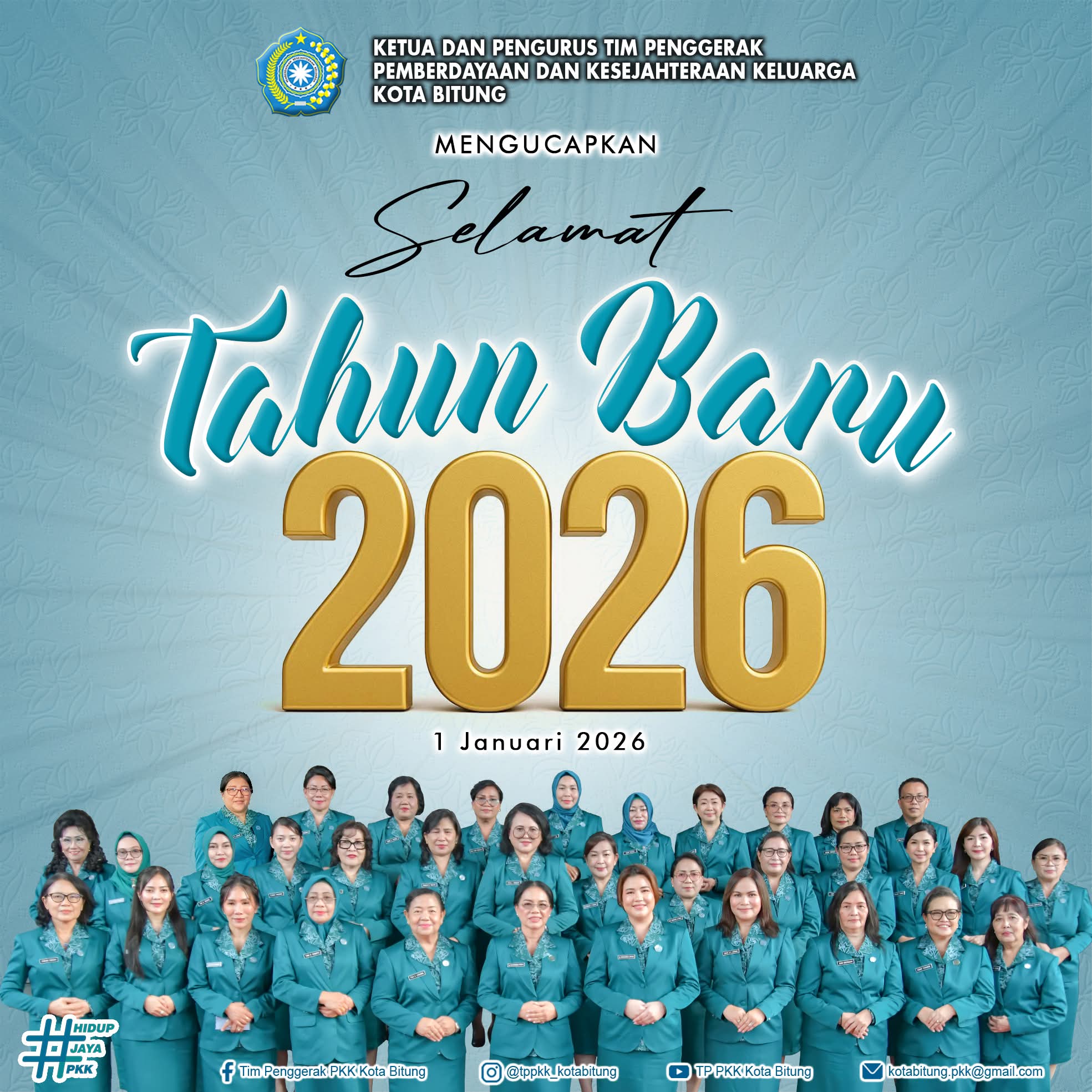 Ketua TP-PKK Kota Bitung Ny Ellen Honandar Sondakh SE dan Sekretaris TP-PKK Kota Bitung Ny Jacinta Marybell Maringka Gumolung, bersama seluruh Pengurus Tim Penggerak Pemberdayaan dan Kesejahteraan Keluarga (TP-PKK) Kota Bitung