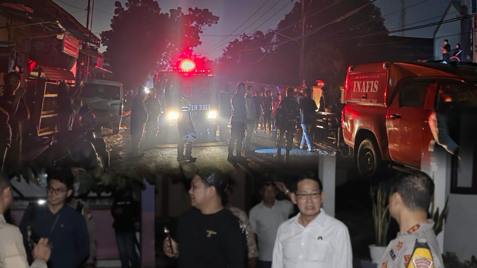 Wali Kota Bitung Hengky Honandar, SE bersama Wakil Wali Kota Bitung Randito Maringka, S.Sos, didampingi Kapolres Bitung AKBP Albert Zai, SIK, MH, turun langsung kelokasi Kebakaran.