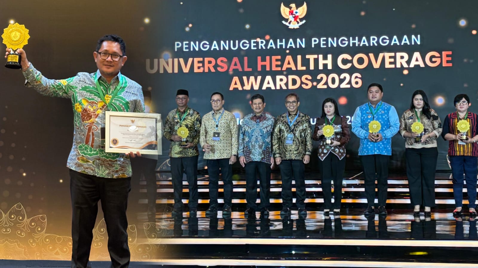 Sekkot Bitung Ign Rudy Theno (Pinggir Memegang penghargaan UHC) di sela kegiatan UHC Award 2026.(Dok Istimewa)