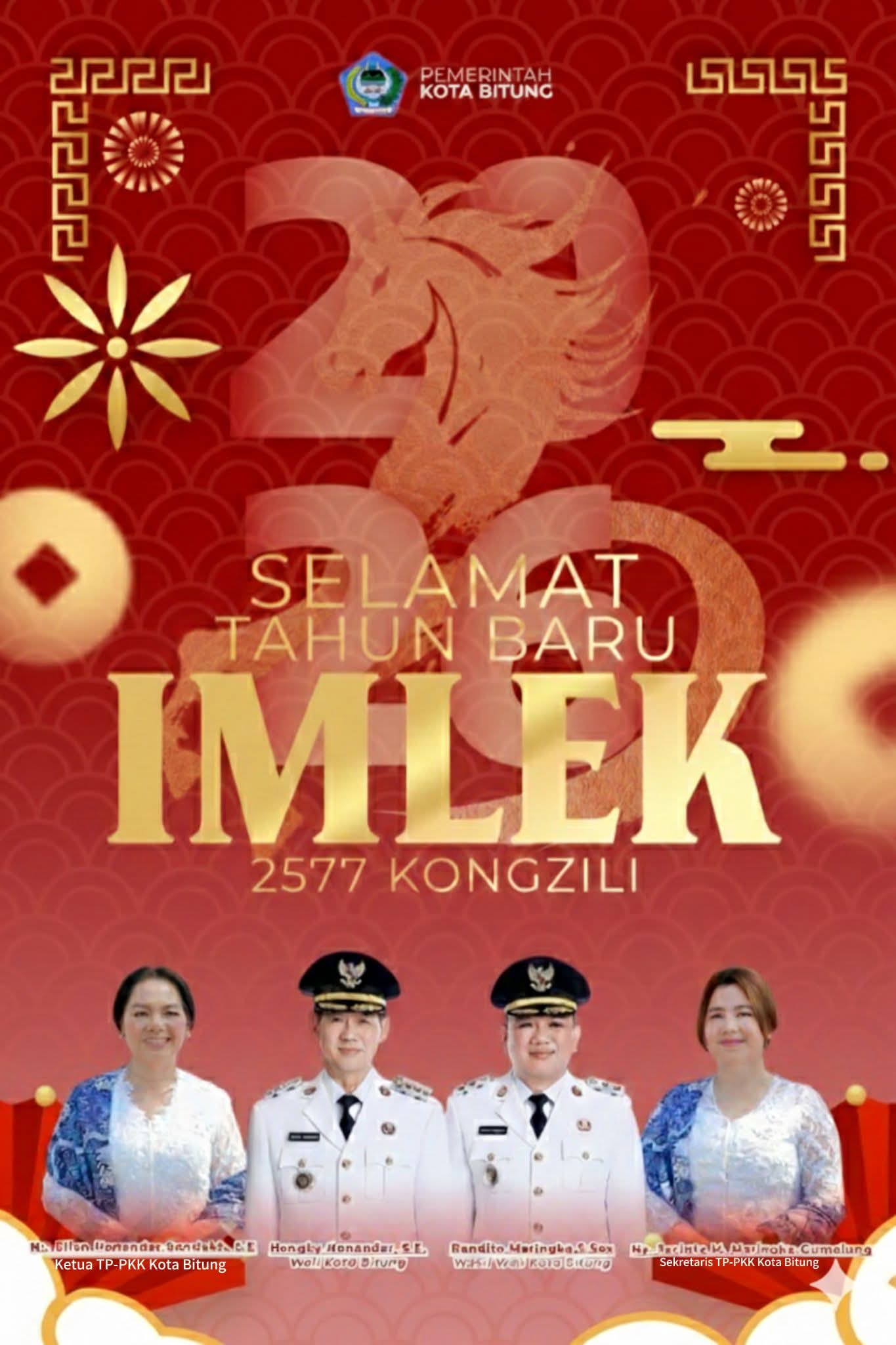 Wali Kota Bitung, Hengky Honandar SE, di dampingi Ny Ellen Honandar Sondakh bersama Wakil Wali Kota Bitung, Randito Maringka S.Sos, didampingi Ny Jacinta Marybell Maringka Gumolung.