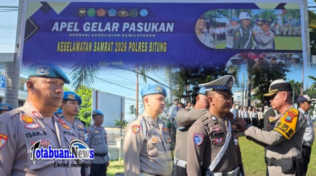 Polres Bitung menggelar Apel Gelar Pasukan Operasi Kepolisian Kewilayahan Keselamatan Samrat 2026.