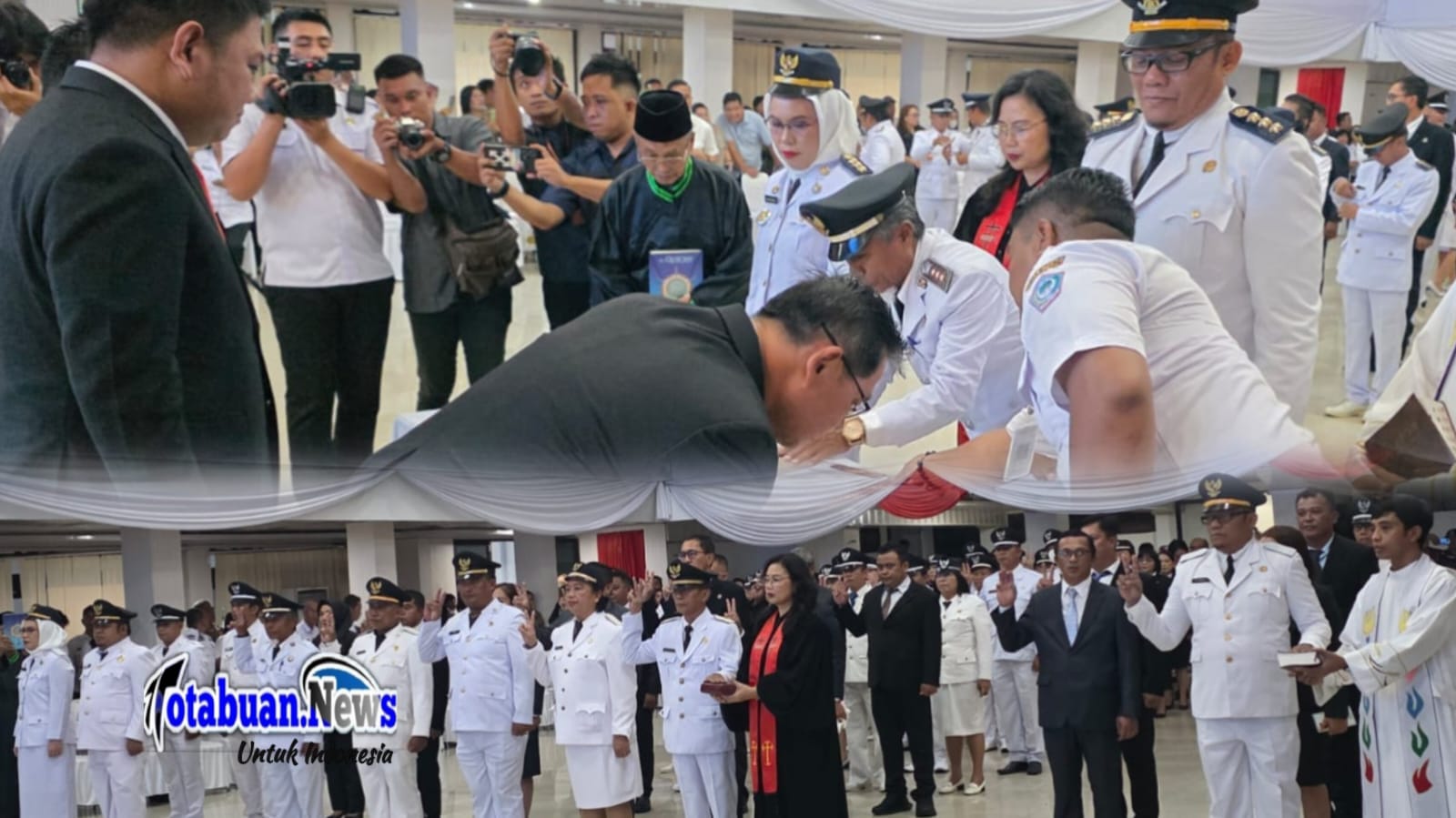 Hengky Honandar SE resmi menetapkan Keputusan Wali Kota Bitung Nomor 800.1.3.3/272/WK tertanggal 13 Februari 2026 tentang pengangkatan dan penempatan pejabat di lingkungan Pemerintah Kota Bitung, Sebanyak 83 pejabat struktural dilantik. Rabu, 18/2/2026. (Foto.mirawan)