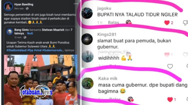 Sorotan ini muncul usai seorang warganet bernama Bang Gints bersama Bob Supit tokoh senior Sepak Bola beserta anak-anak pecinta sepak bola mengunggah ucapan terima kasih kepada Gubernur Sulawesi Utara Mayjen TNI (Purn) Yulius Selvanus SE