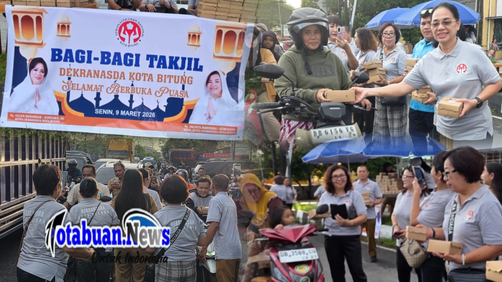 Ketua Dekranasda Kota Bitung, Ny Ellen Honandar Sondakh SE. Bersama pengurus dan anggota Dekranasda bagikan takjil kepengguna jalan, Senin (9/2/2026)