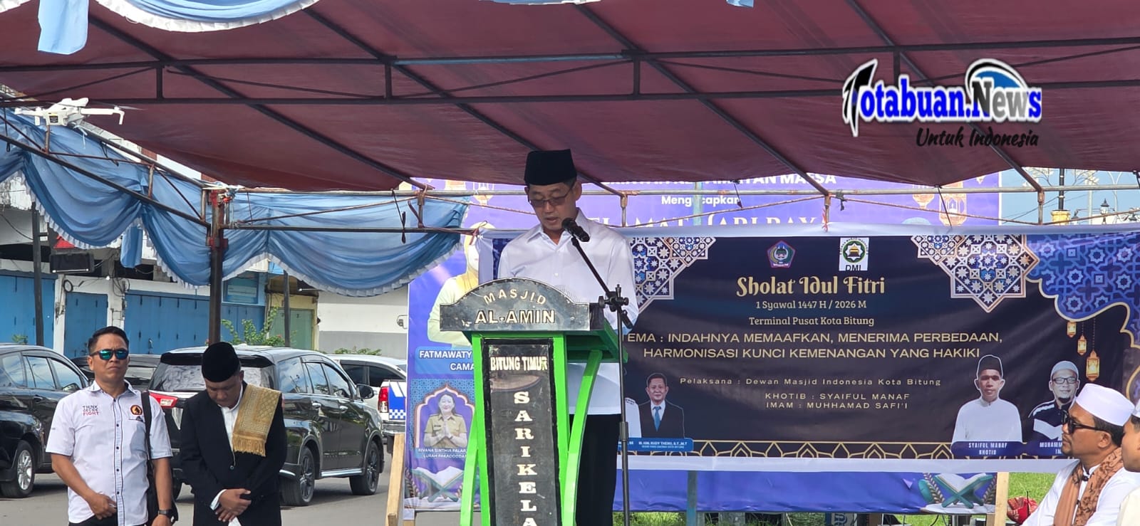 Wali Kota Bitung Hengky Honandar SE, Saat Sambutan di Hari Raya Idul Fitri 1447 Hijriah. 