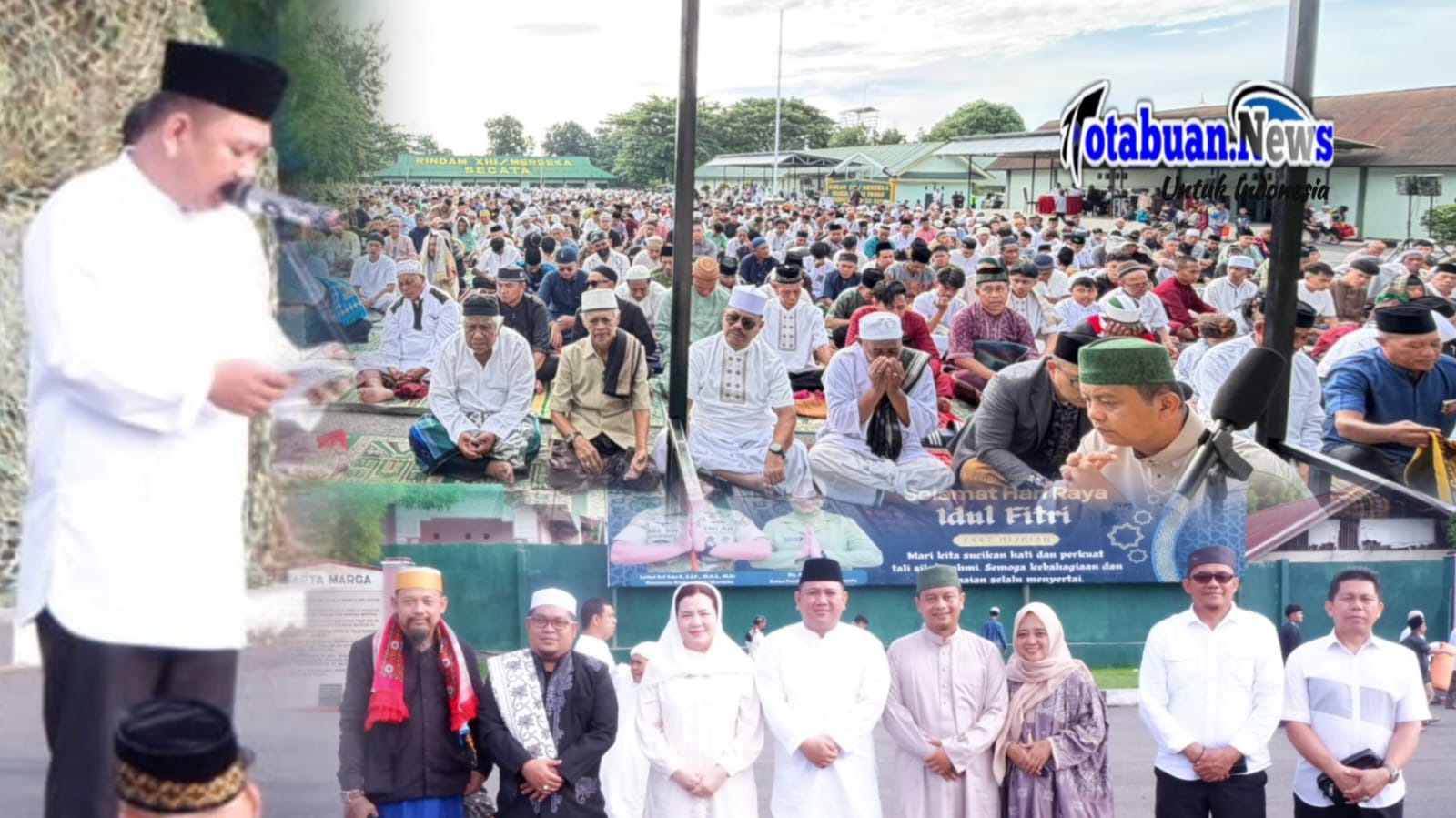 Wakil Wali Kota Randito Maringka S.Sos saat membacakan sambutan di Ribuan Jama'ah Sholat Idul Fitri 1 Syawal 1447 Hijriah di Lapangan Hitam Secata Rindam XIII/Merdeka pada Sabtu pagi (21/03/2026) pukul 07.00 WITA