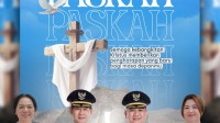 Ucapan Selamat Hari Paskah, Wali Kota Bitung Hengky Honandar SE bersama Istri tercinta Ny Ellen Honandar Sondakh dan Wakil Wali Kota Bitung Randito Maringka S.Sos bersama Istri tercinta Ny Jacinta Marybell Maringka Gumolung. (Flayer Kominfo)